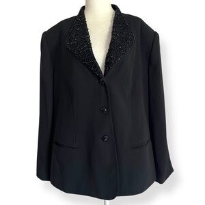 Le Suit II Black Blazer with Embellished Collar Size 20W Formal Jacket Plus Size